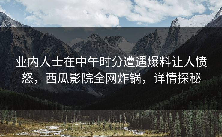 业内人士在中午时分遭遇爆料让人愤怒，西瓜影院全网炸锅，详情探秘