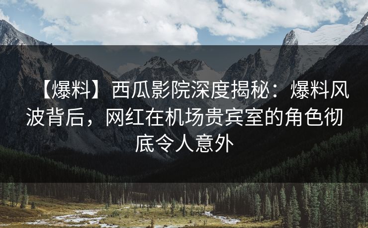 【爆料】西瓜影院深度揭秘：爆料风波背后，网红在机场贵宾室的角色彻底令人意外